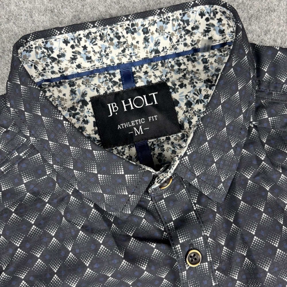 JB Holt Button Front Shirt Mens Medium Athletic Fit Geometric‎ Print Stretch EUC